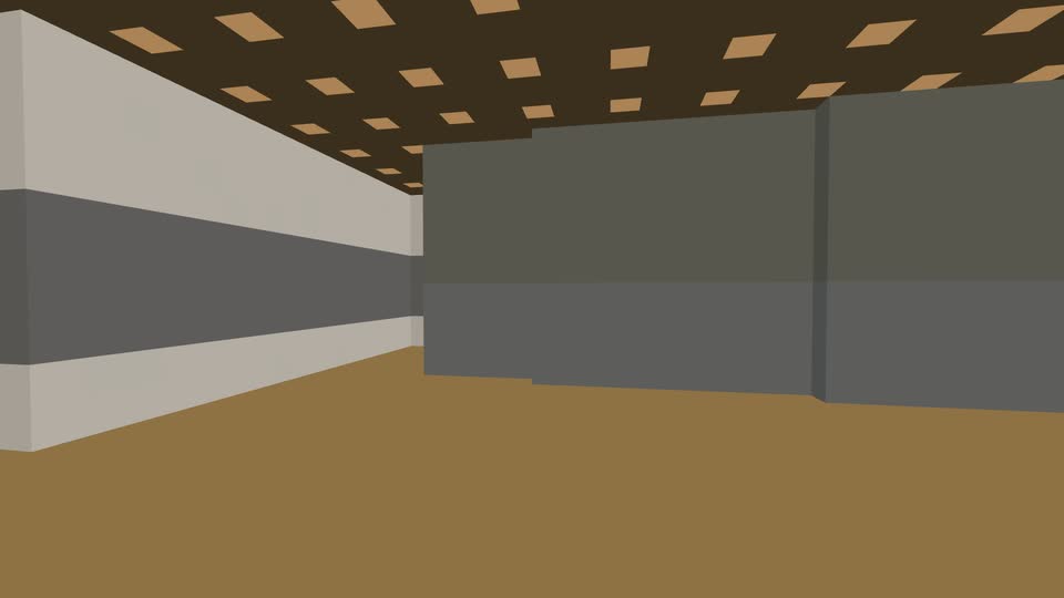 Standing just inside a building, past its door